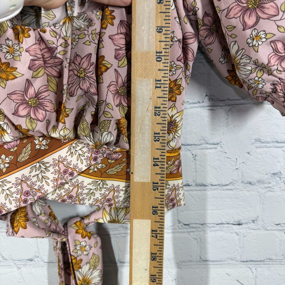 Milk & Honey Crop Tie Blouse Women Medium Floral Bohemian Cottage Top - Picture 7 of 8
